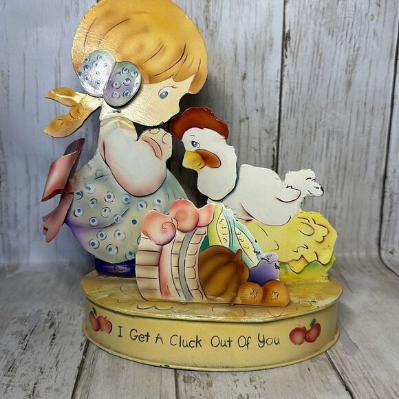 Metal Precious Moments Looking Girl I Get a Cluck Out of You Unique - Picture 1 of 8